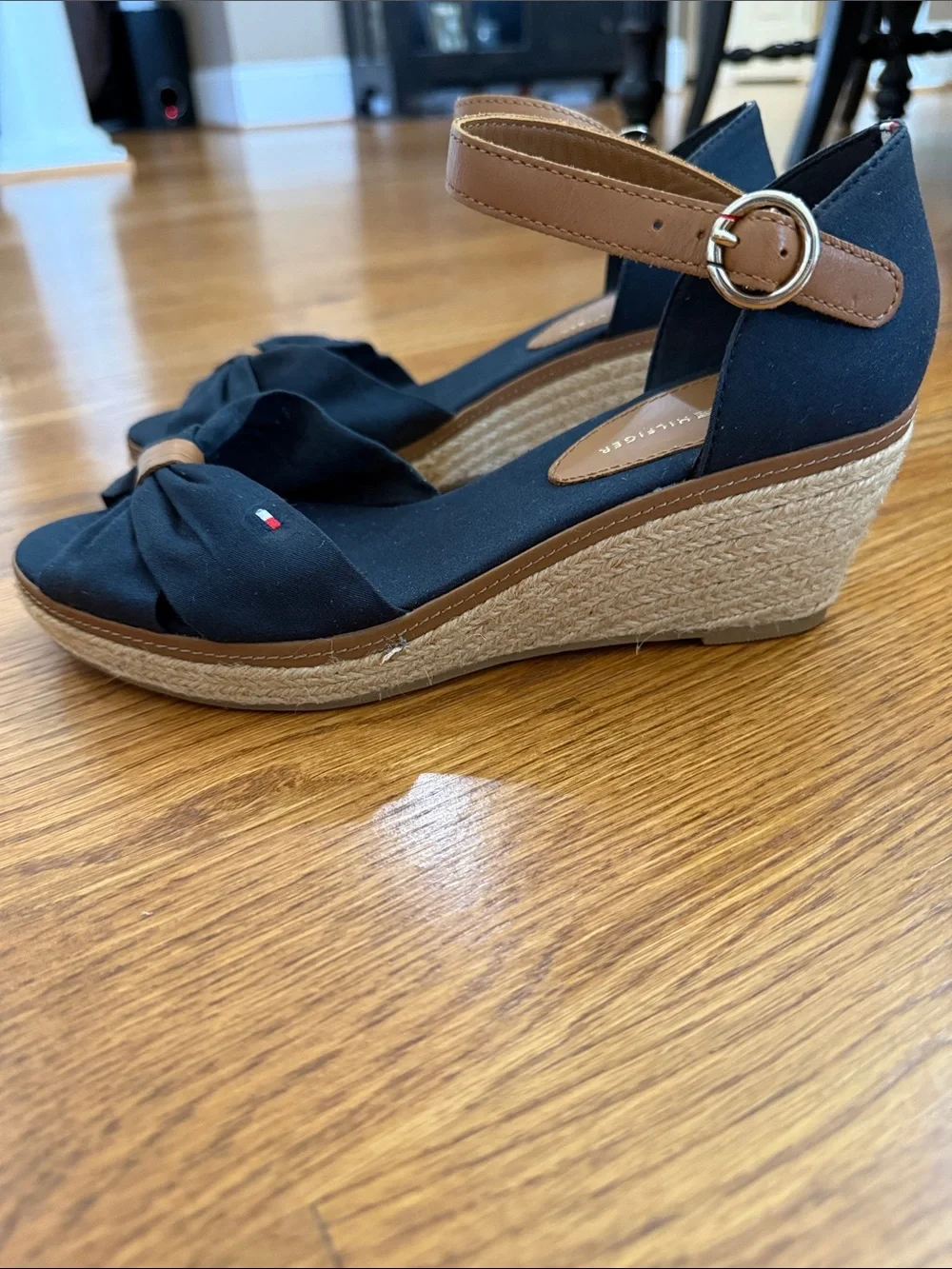 Tommy Hilfiger Iconic Elba Navy Bow Espadrille Wedges Size 7.5